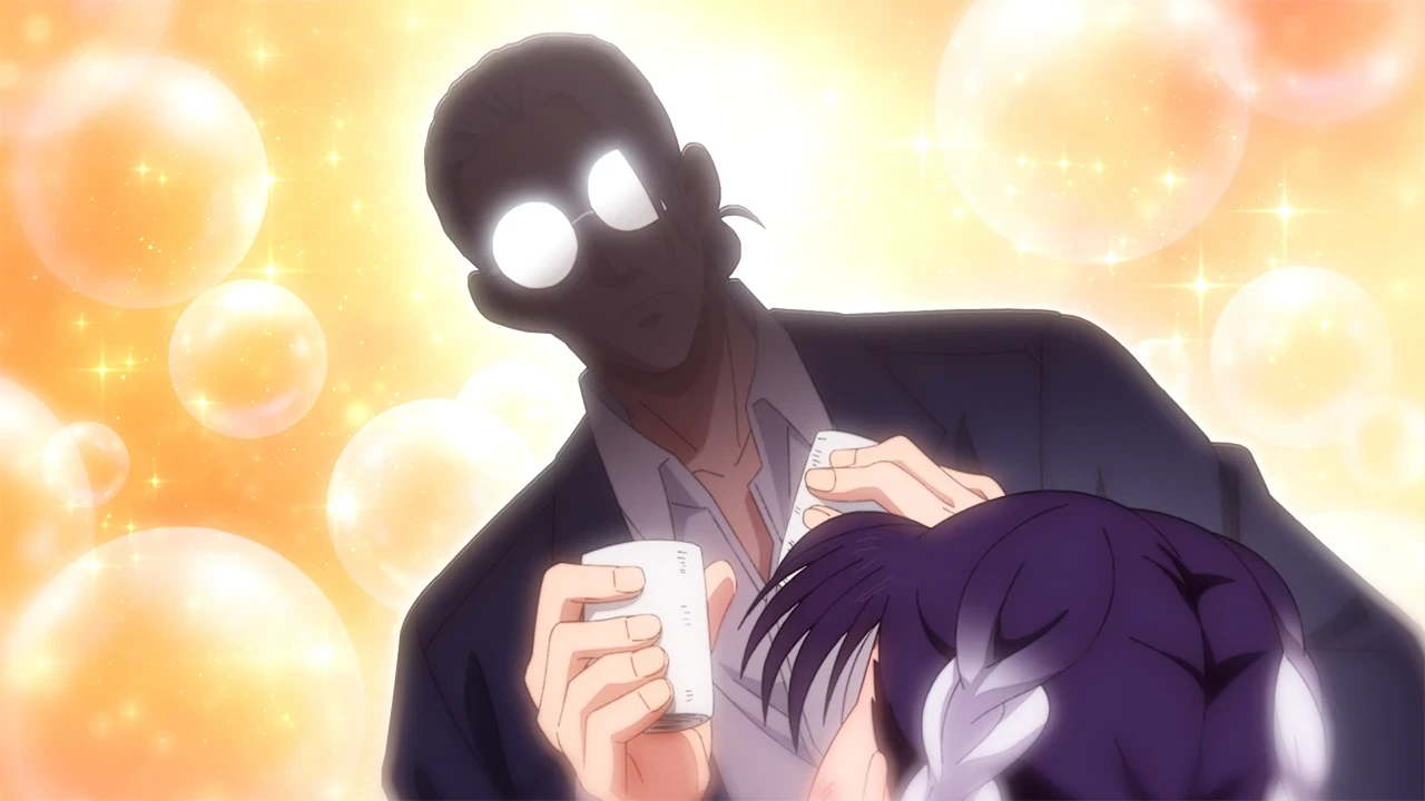 Sakamoto aux lunettes brillantes dans une image officielle de l’épisode 22