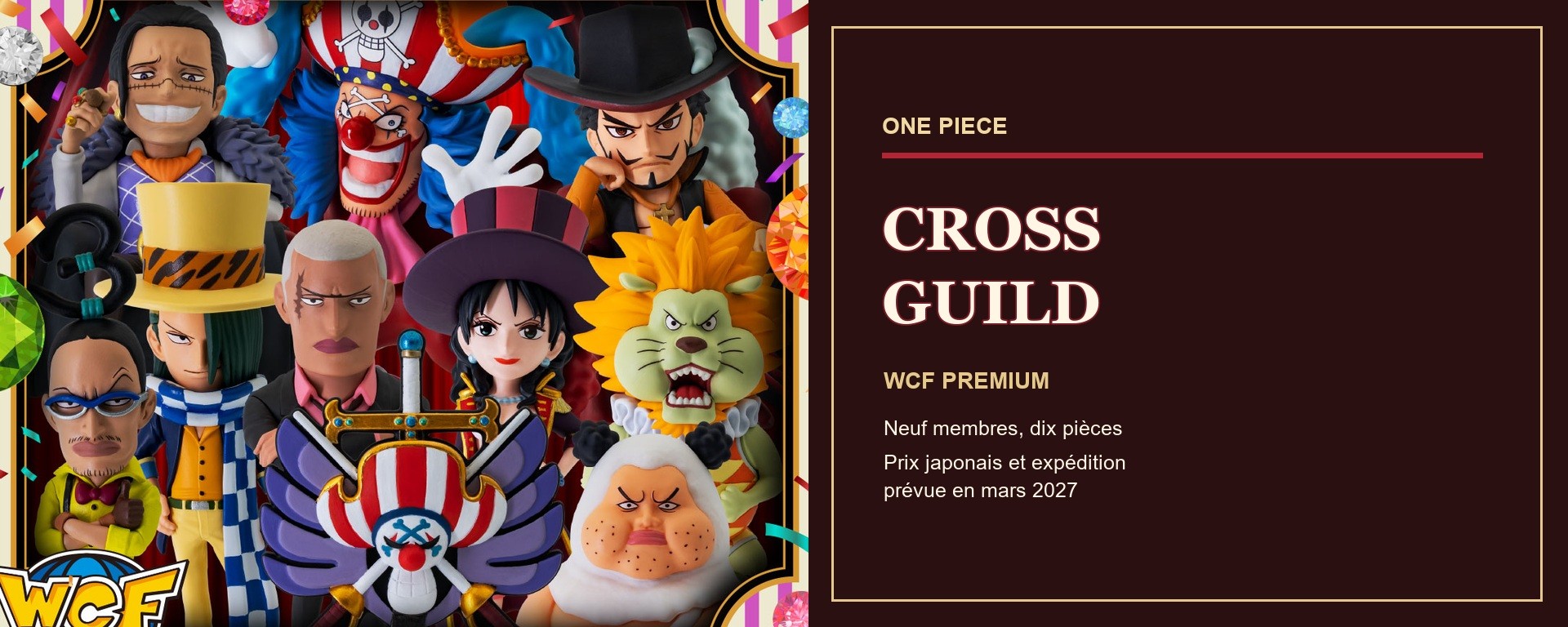 Le Cross Guild de One Piece réuni en figurines WCF PREMIUM, sur une couverture éditoriale composée