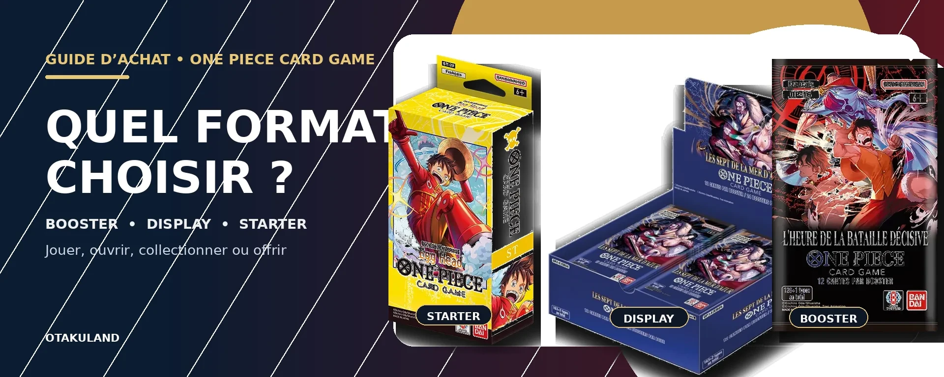 Booster, display et Starter Deck One Piece Card Game comparés
