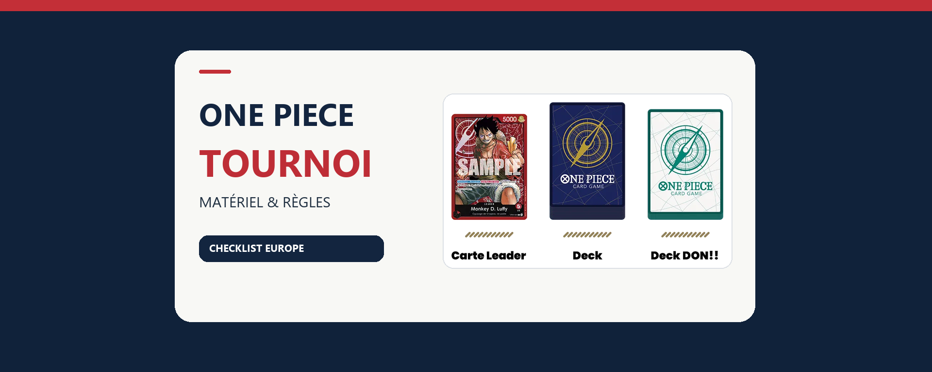 Carte Leader, deck principal et deck DON!! de One Piece Card Game pour préparer un tournoi