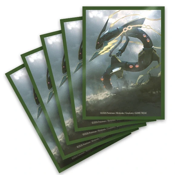 Protège-cartes Dragon Shield à l’effigie de Méga-Rayquaza, annoncés par lot de 65 dans le coffret