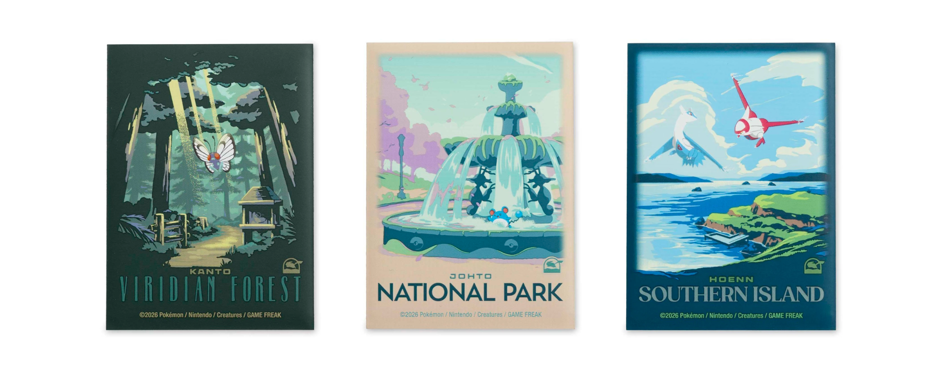 Posters Explore Pokémon représentant Viridian Forest, National Park et Southern Island