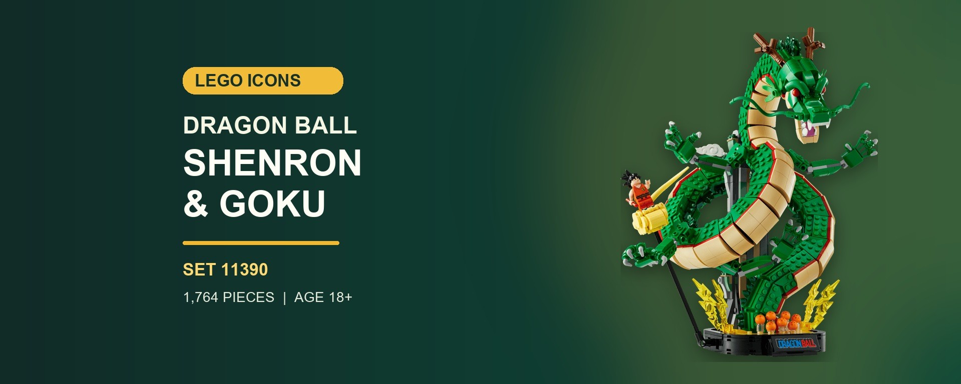 Bandeau LEGO Icons Dragon Ball : Shenron & Goku 11390, 1 764 pièces, avec les sept Dragon Balls