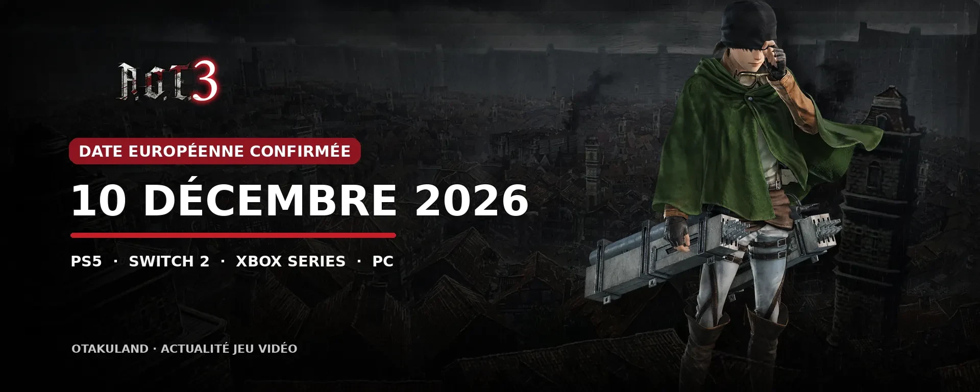Attack on Titan 3 – date de sortie européenne du 10 décembre 2026