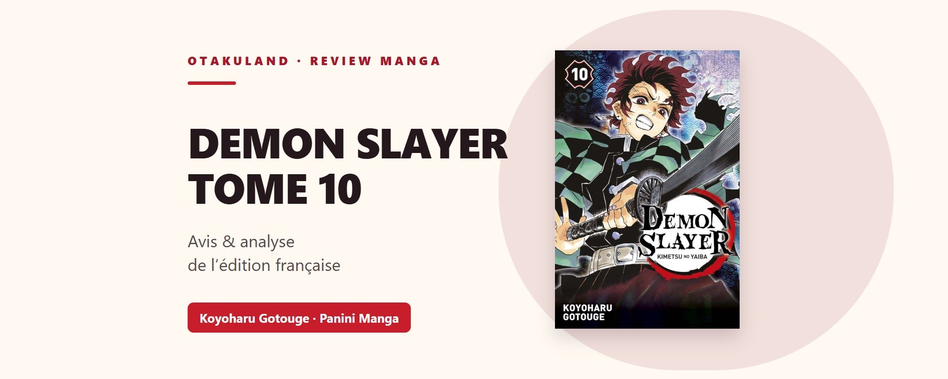 Couverture française du tome 10 de Demon Slayer, édition Panini Manga