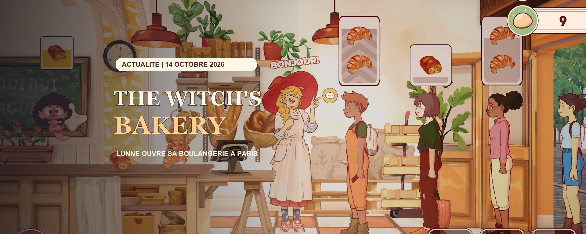 The Witch’s Bakery : Lunne prépare ses pâtisseries dans la boulangerie du jeu, sur une couverture composée à partir d’une capture officielle.