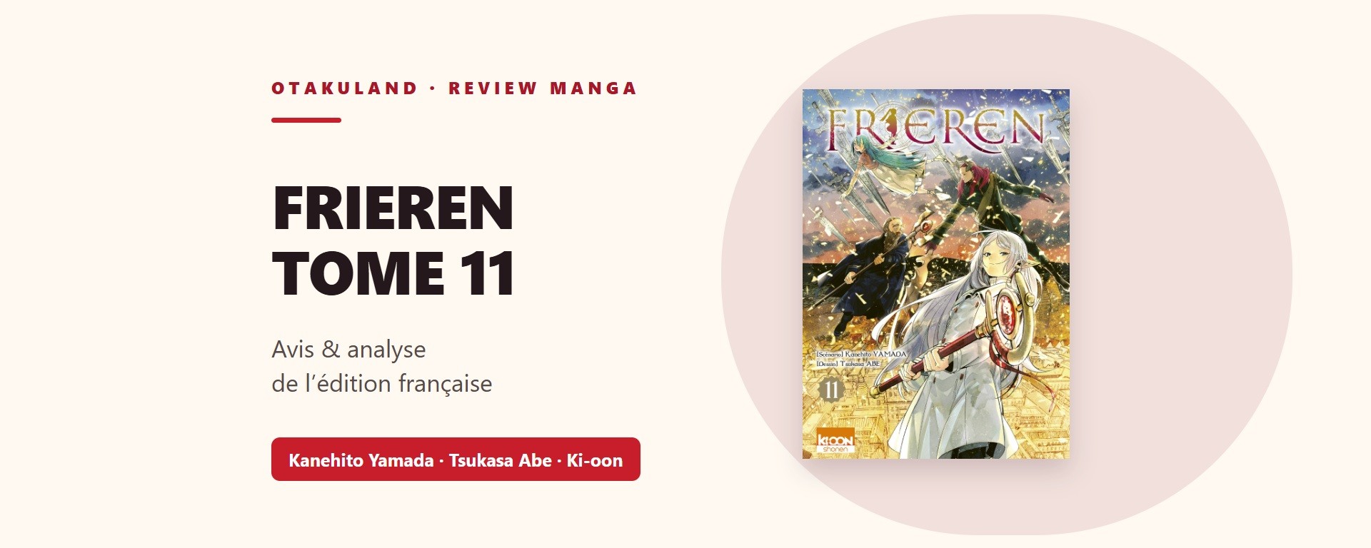 Bandeau de review de Frieren tome 11, composé avec la couverture française Ki-oon