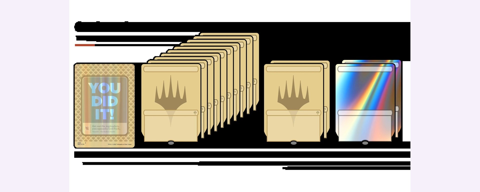 Illustration officielle de Wizards : un booster Magic avec le God Pack et sa composition de cartes rares et foils