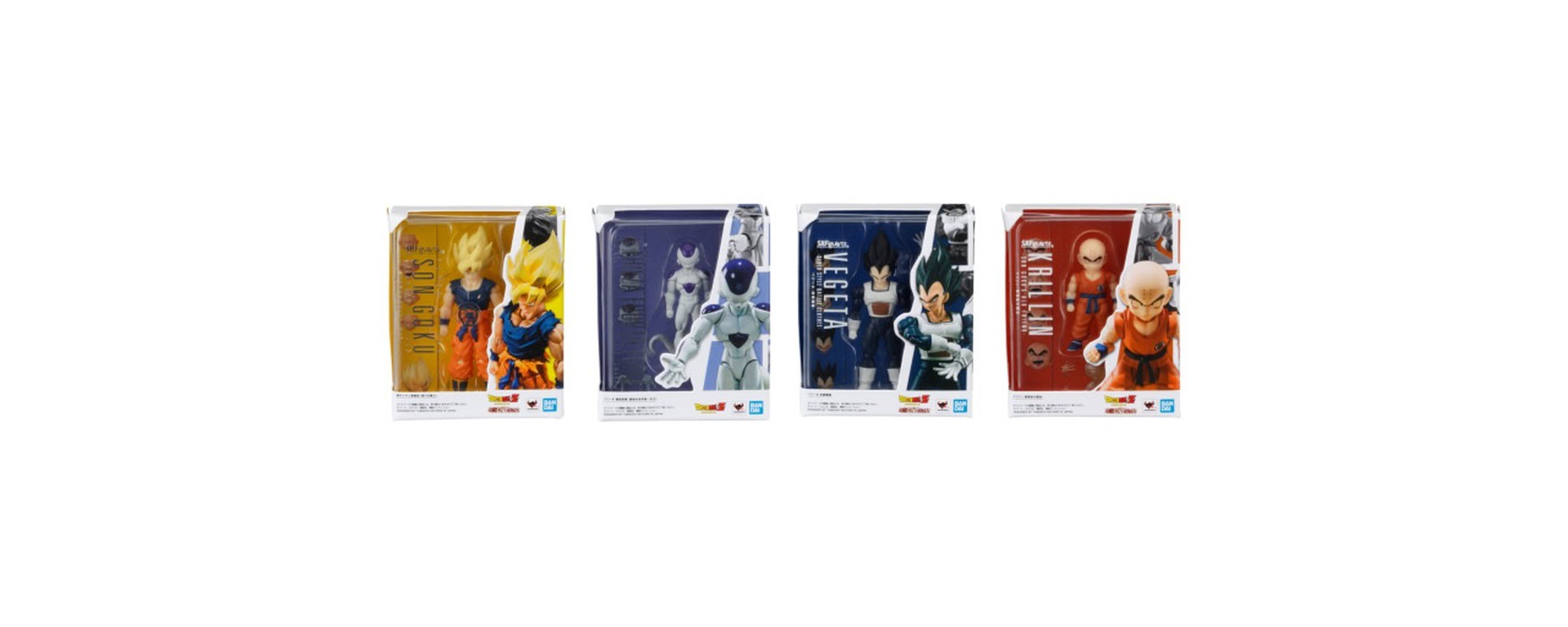 Quatre miniatures en emballage Dragon Ball S.H.Figuarts Miniature Collection 3, visuel officiel Bandai