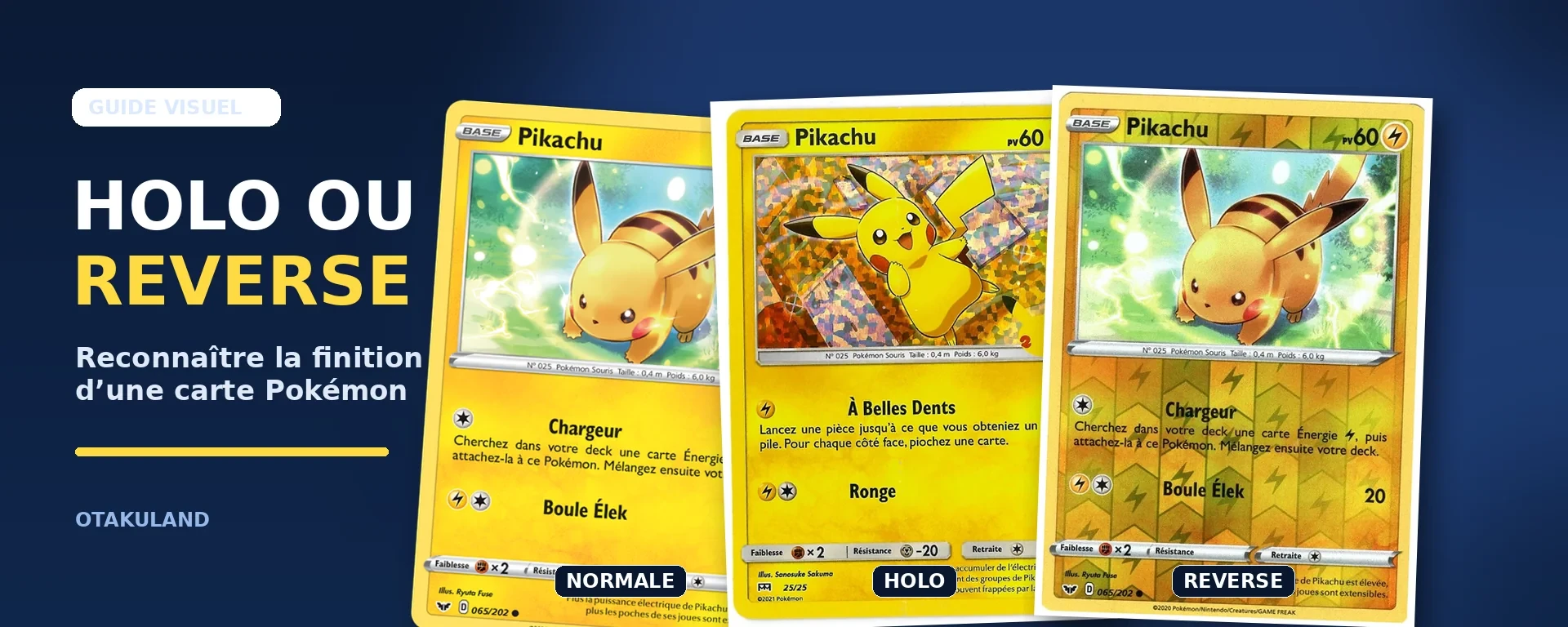 Comparaison de cartes Pokémon normale, holographique et reverse