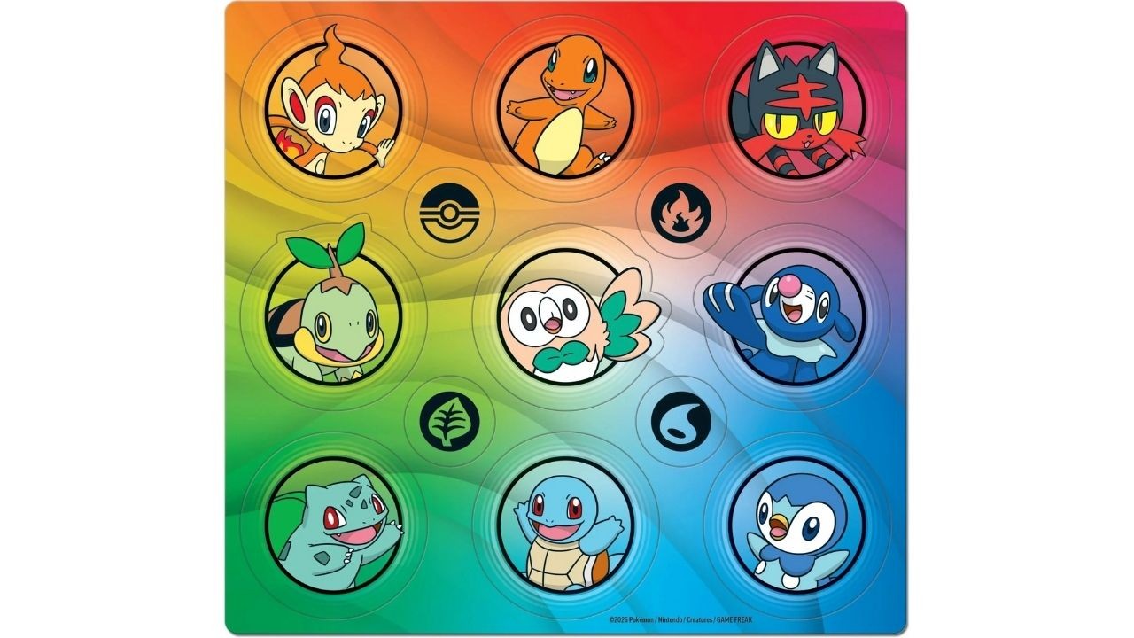 Planche de stickers Pokémon avec les starters de Kanto, Sinnoh et Alola