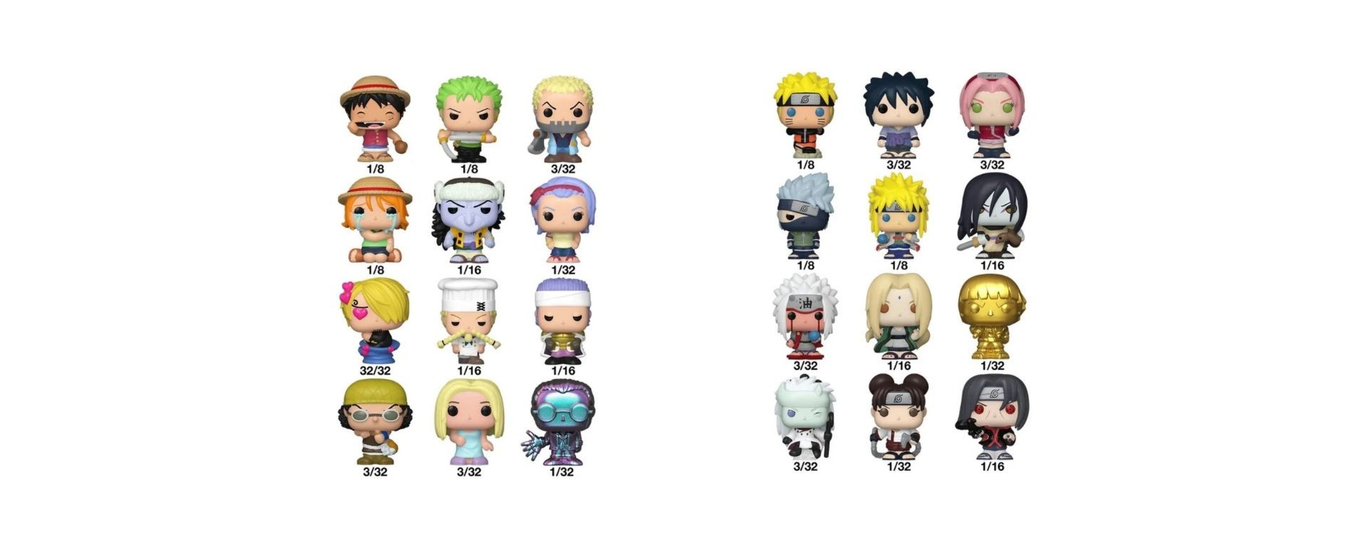 Figurines Bitty POP Funko ONE PIECE et NARUTO SHIPPUDEN avec probabilités