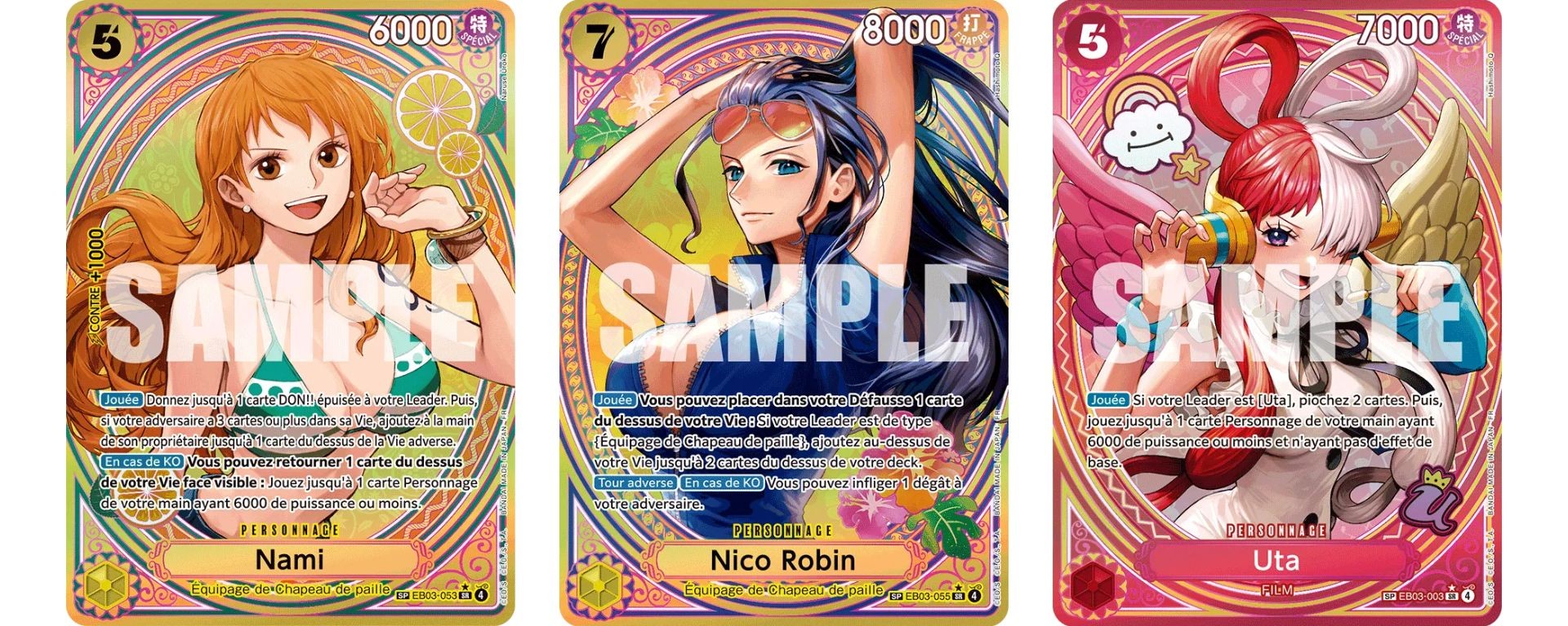 Cartes SP Nami Nico Robin et Uta Extra Booster EB-03 Heroines Edition One Piece Card Game
