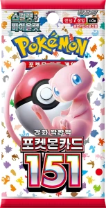 Booster Pokémon 151 coréen : illustration Mew et mention de 7 cartes