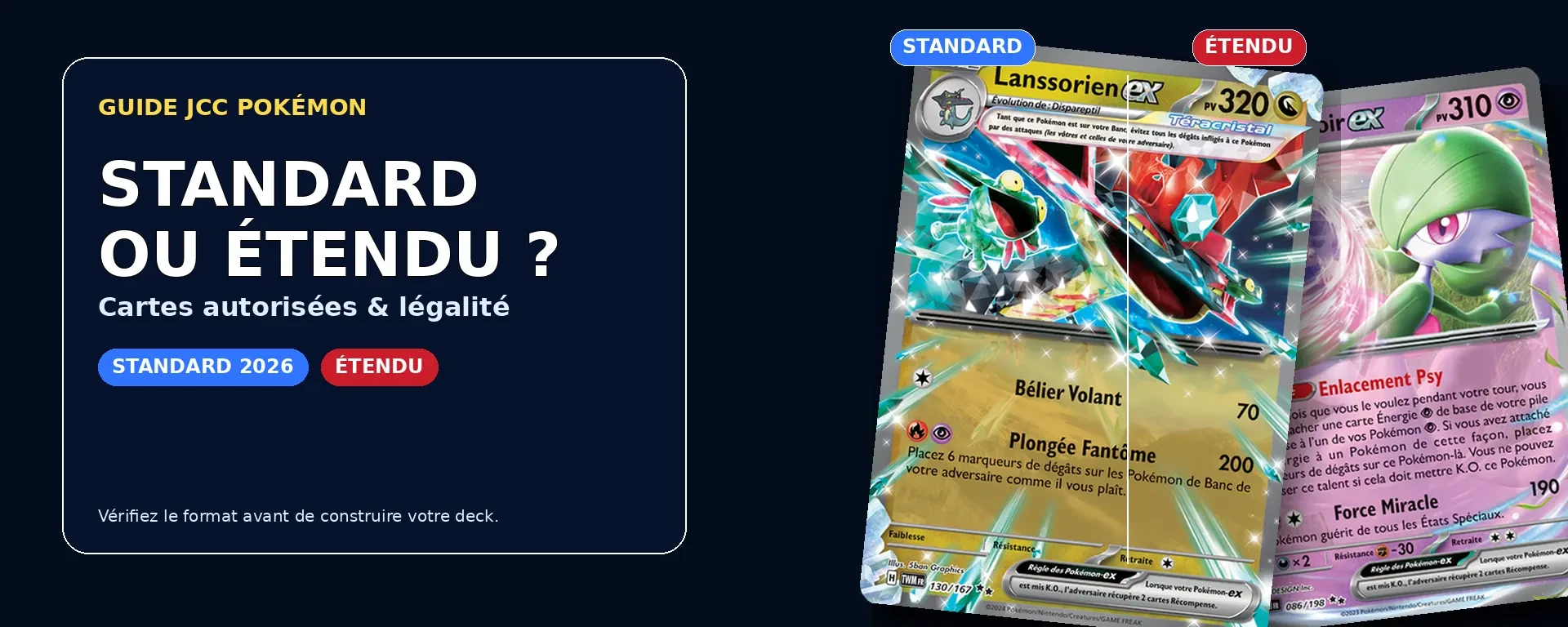 Cartes Pokémon françaises illustrant les formats Standard et Étendu