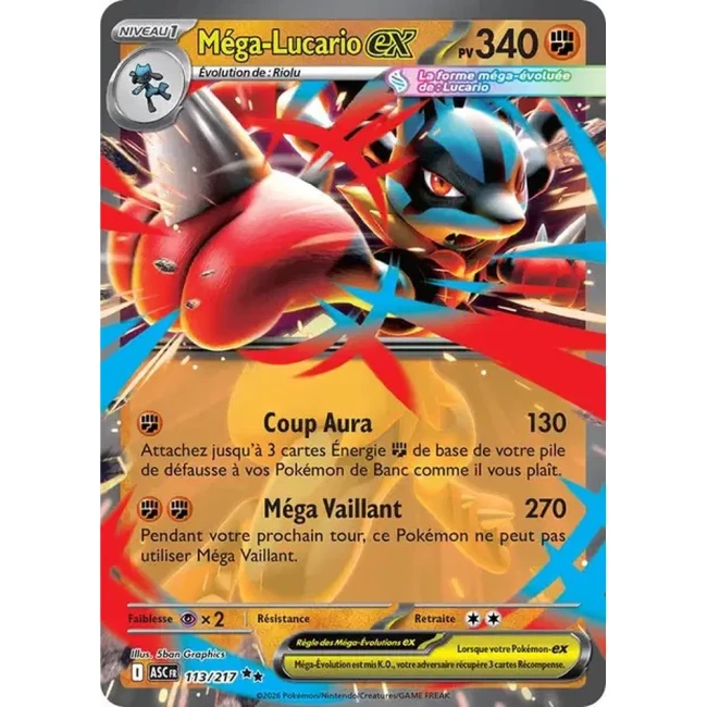 Carte Pokémon Méga-Lucario ex 113/217 -  ME02.5  Héros Transcendants