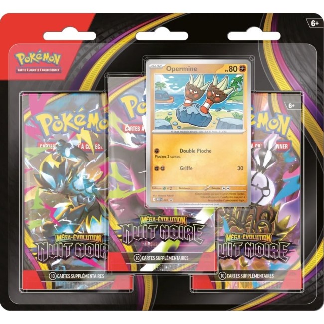 Pokémon JCC - Pack de 3 Boosters sous blister Méga-Évolution - ME05 Nuit Noire - FR Pokémon JCC - Pack de 3 Boosters sous blister Méga-Évolution - ME05 Nuit Noire - FR