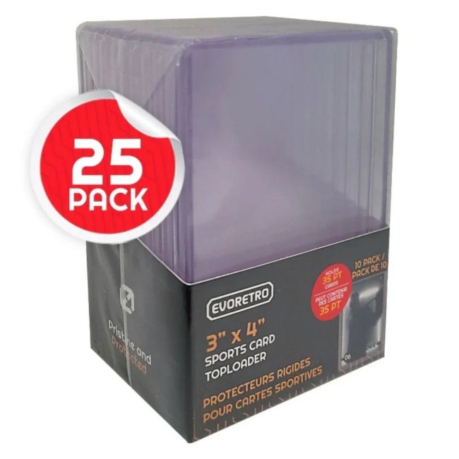 Étuis rigides 3x4 EVORETRO – Toploaders ultra clairs 35PT Pack de 25 toploaders rigides EVORETRO 3x4 pour cartes 35PT