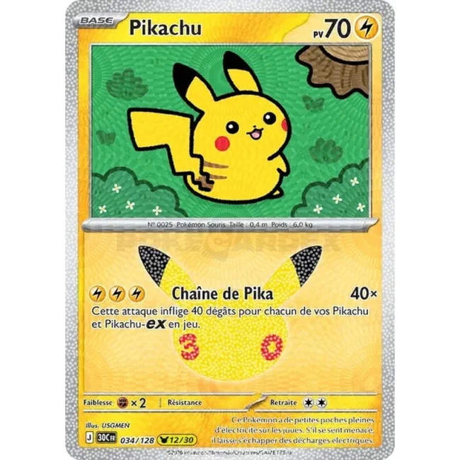 Carte Pokémon Pikachu 034/128 – 30e Anniversaire FR