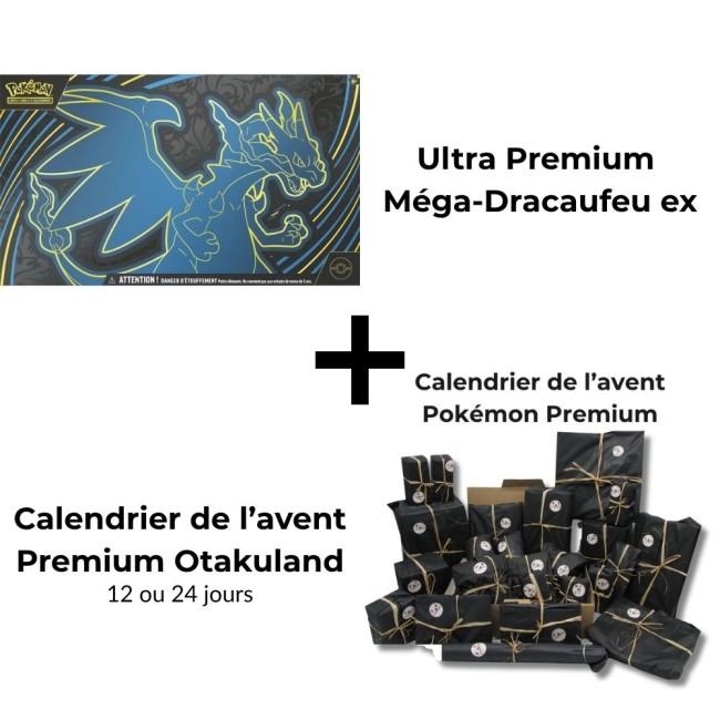 Bundle Pokémon collector : Méga-Dracaufeu ex + Calendrier Premium Bundle Ultra Premium Méga-Dracaufeu ex et Calendrier Pokémon Premium Otakuland