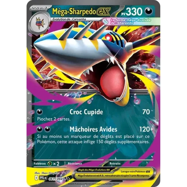 Carte Pokémon Méga-Sharpedo ex 61/94 - ME02 Flammes Fantasmagoriques
