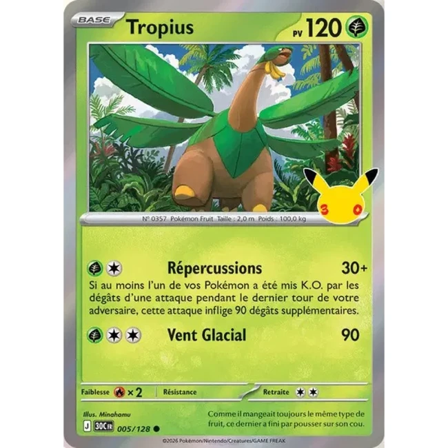 Carte Pokémon Tropius 005/128 – 30e Anniversaire FR