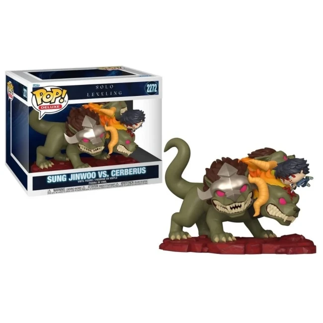 Funko POP Deluxe Solo Leveling diorama Sung Jinwoo Cerberus Funko POP Deluxe Sung Jinwoo vs Cerberus figurine et packaging