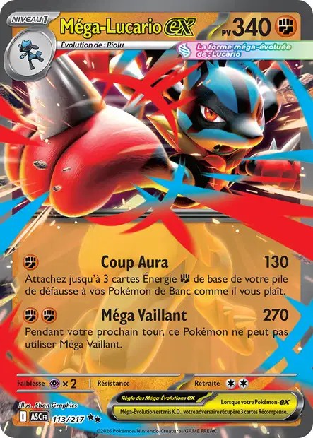 Carte Pokémon Méga-Lucario ex 113/217 -  ME02.5  Héros Transcendants