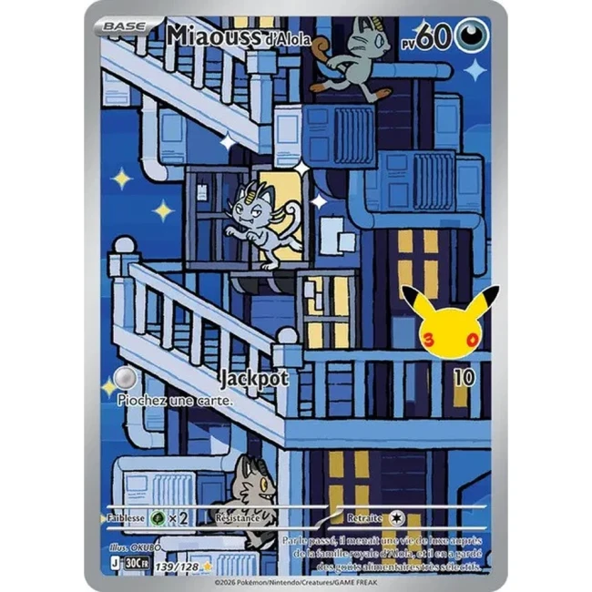 Carte Pokémon Miaouss d’Alola 139/128 – 30e Anniversaire FR