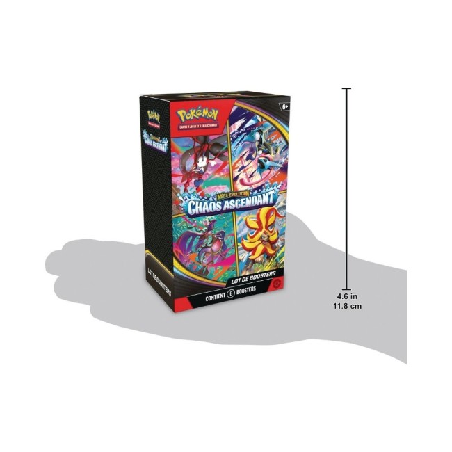 Dimensions boîte Pokémon Chaos Ascendant ME04 lot 6 boosters taille produit