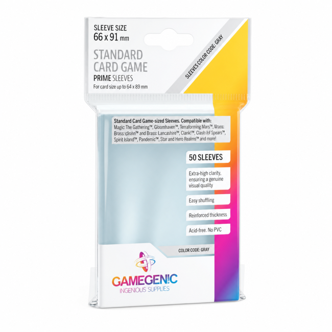 Gamegenic Prime Sleeves transparentes x50 pour cartes standard Paquet de 50 Gamegenic Standard Card Game Prime Sleeves transparentes 66 × 91 mm