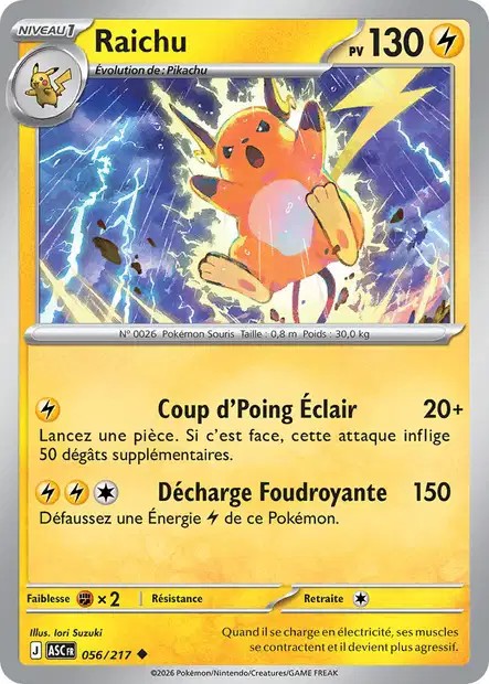 Carte Pokémon Raichu 56/217  - ME02.5 Héros Transcendants