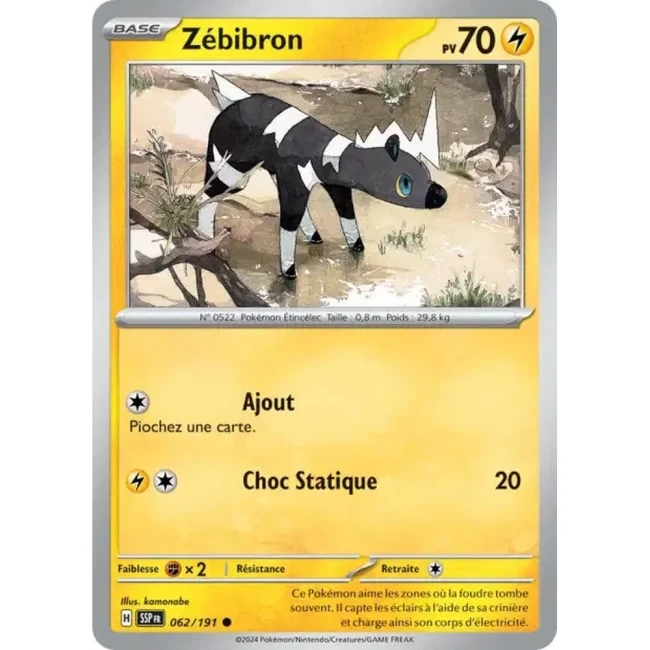 Carte Pokémon Zébibron 62/191 - EV8 Étincelles Déferlantes
