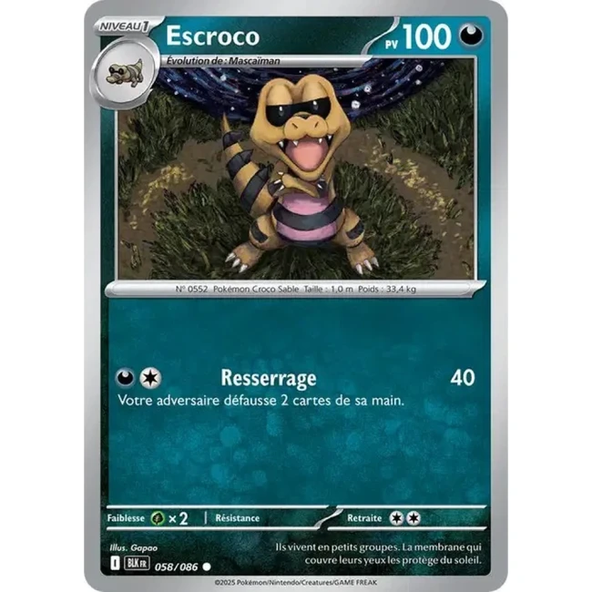Carte Pokémon Escroco 58/86 - EV10.5 Foudre Noire
