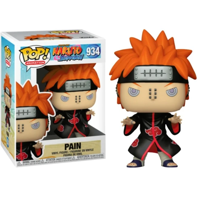 Naruto - Figurine Funko POP - N°934 Pain Figurine Funko Pop Pain de la série Naruto Shippuden, numéro 934, représentant Pain en tenue Akatsuki avec son Rinnegan distinctif et ses piercings caractéristiques, boîte d'emballage visible.