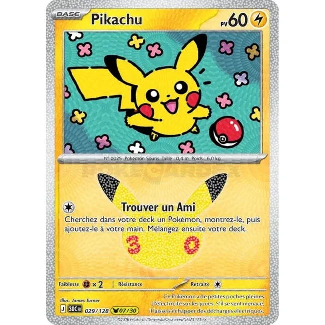 Carte Pokémon Pikachu 029/128 – 30e Anniversaire FR