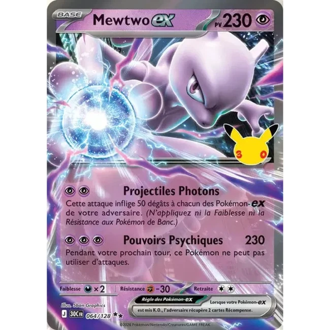Carte Pokémon Mewtwo ex 064/128 – 30e Anniversaire FR