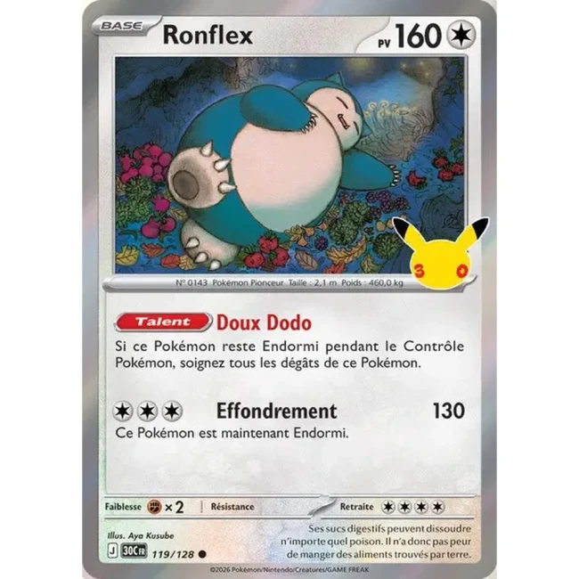 Carte Pokémon Ronflex 119/128 – 30e Anniversaire FR