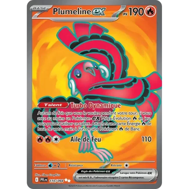 Carte Pokémon Plumeline-ex 110/94 - ME02 Flammes Fantasmagoriques