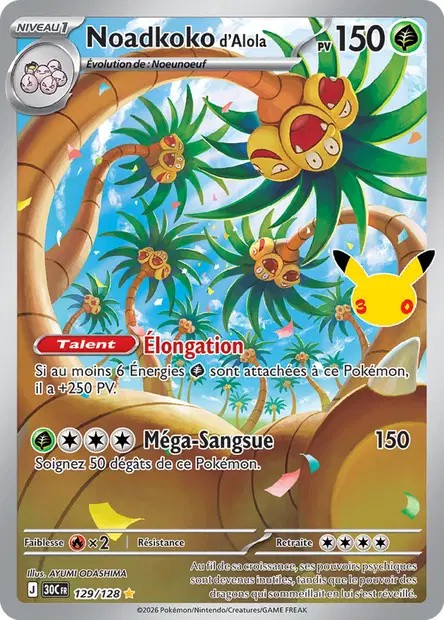 Recto de la carte Pokémon Noadkoko d’Alola 129/128, 30e Anniversaire, en français
