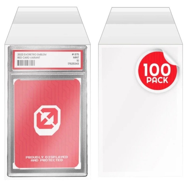 Pochettes de protection EVORETRO x100 – cartes PSA ou gradées Pack de 100 sleeves EVORETRO pour cartes PSA gradées – format refermable