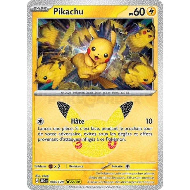 Carte Pokémon Pikachu 044/128 – 30e Anniversaire FR