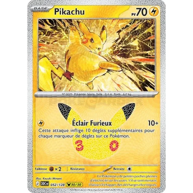 Carte Pokémon Pikachu 052/128 – 30e Anniversaire FR