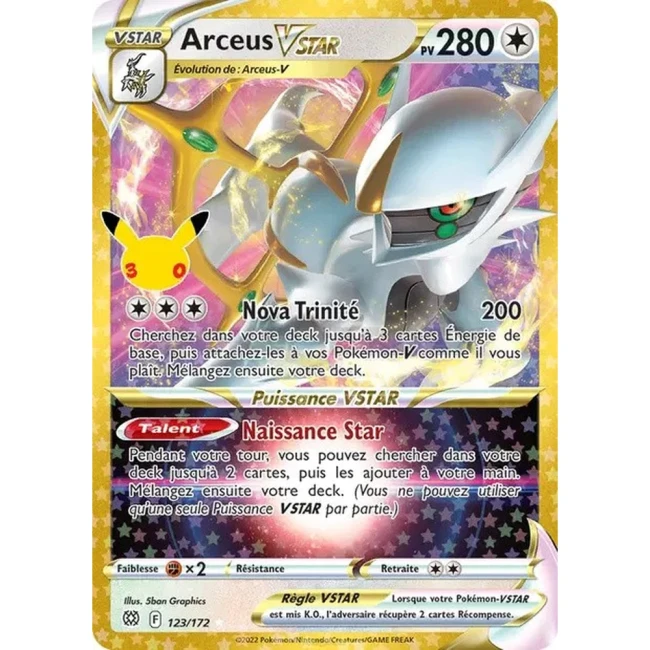 Carte Pokémon Arceus VSTAR 123/172 – 30e Anniversaire FR – Collection Classique