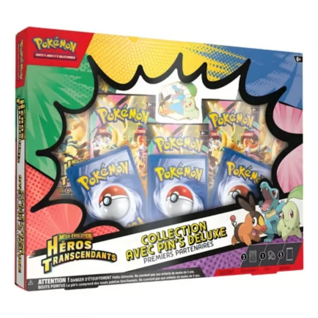 Pokémon JCC : Collection avec pin’s Deluxe Premiers Partenaires - ME2.5 Héros Transcendants - FR