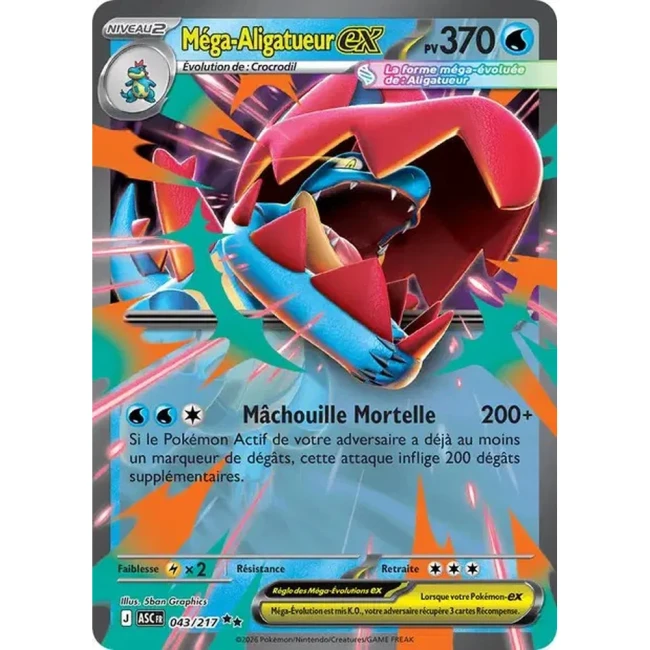 Carte Pokémon Méga-Aligatueur ex 43/217 -  ME02.5  Héros Transcendants