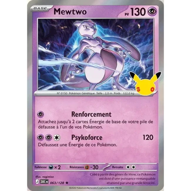 Carte Pokémon Mewtwo 063/128 – 30e Anniversaire FR