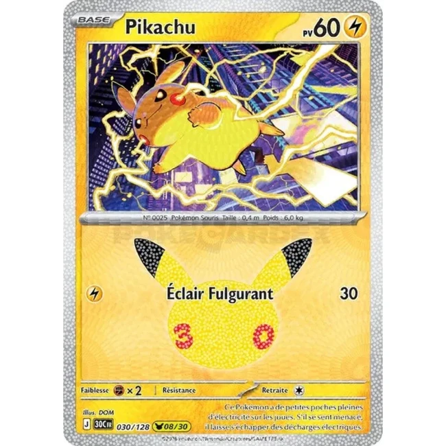 Carte Pokémon Pikachu 030/128 – 30e Anniversaire FR