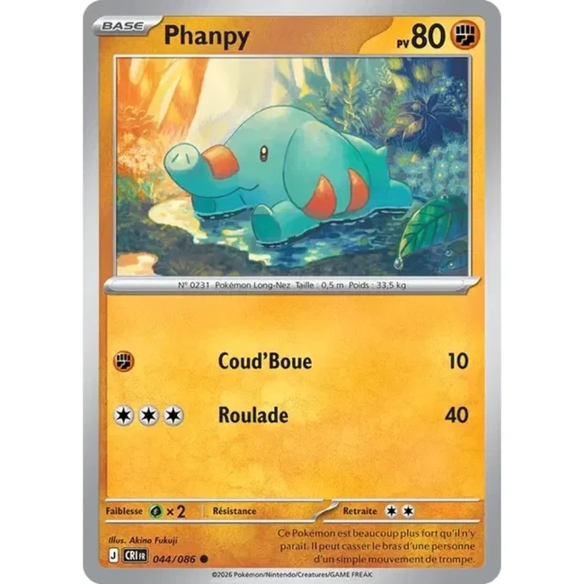 Carte Pokémon Phanpy 44/086 - ME04 Chaos Ascendant