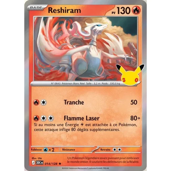 Carte Pokémon Reshiram 014/128 – 30e Anniversaire FR